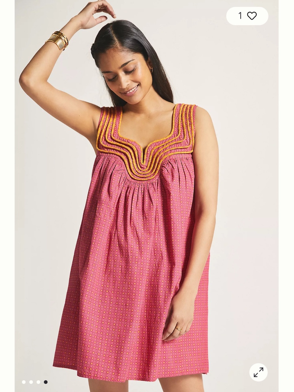 Anthropologie Let Me Be Swing Tunic Dress Pink Orange Print M Cotton Crochet